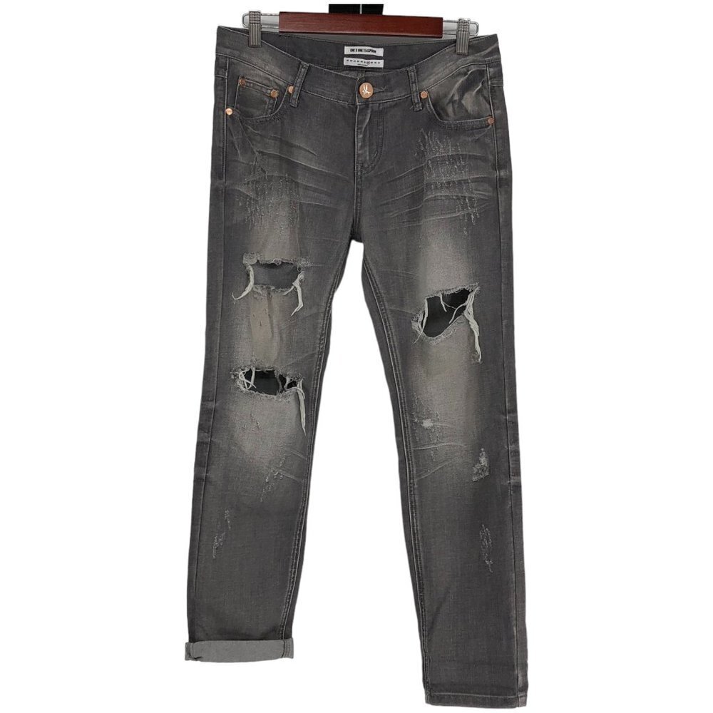 One X One Teaspoon Dark Grey Distressed Ripped  Jeans size 28